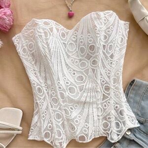 White Lace Strapless Bustier Top - NEW